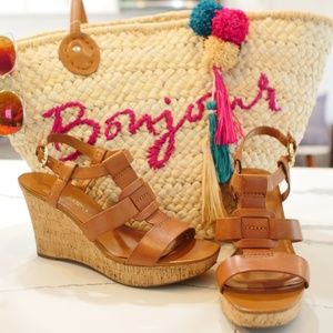 Franco Sarto  Leather Platform Wedges Sadals 9.5